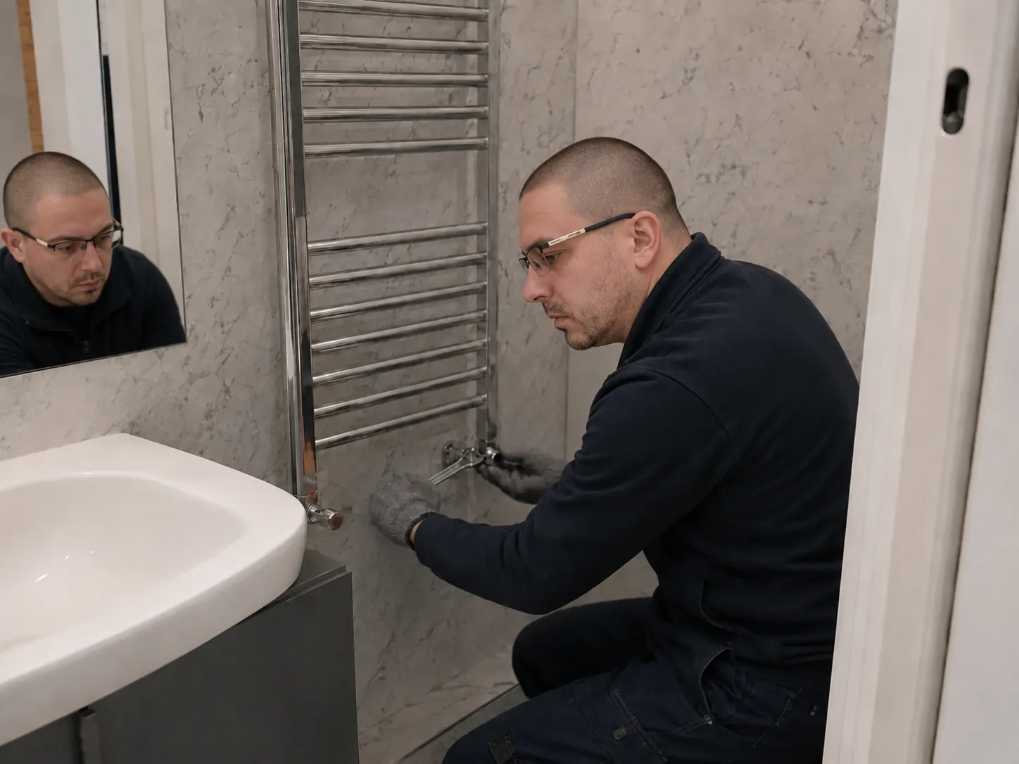 Towel-radiator installation and valves