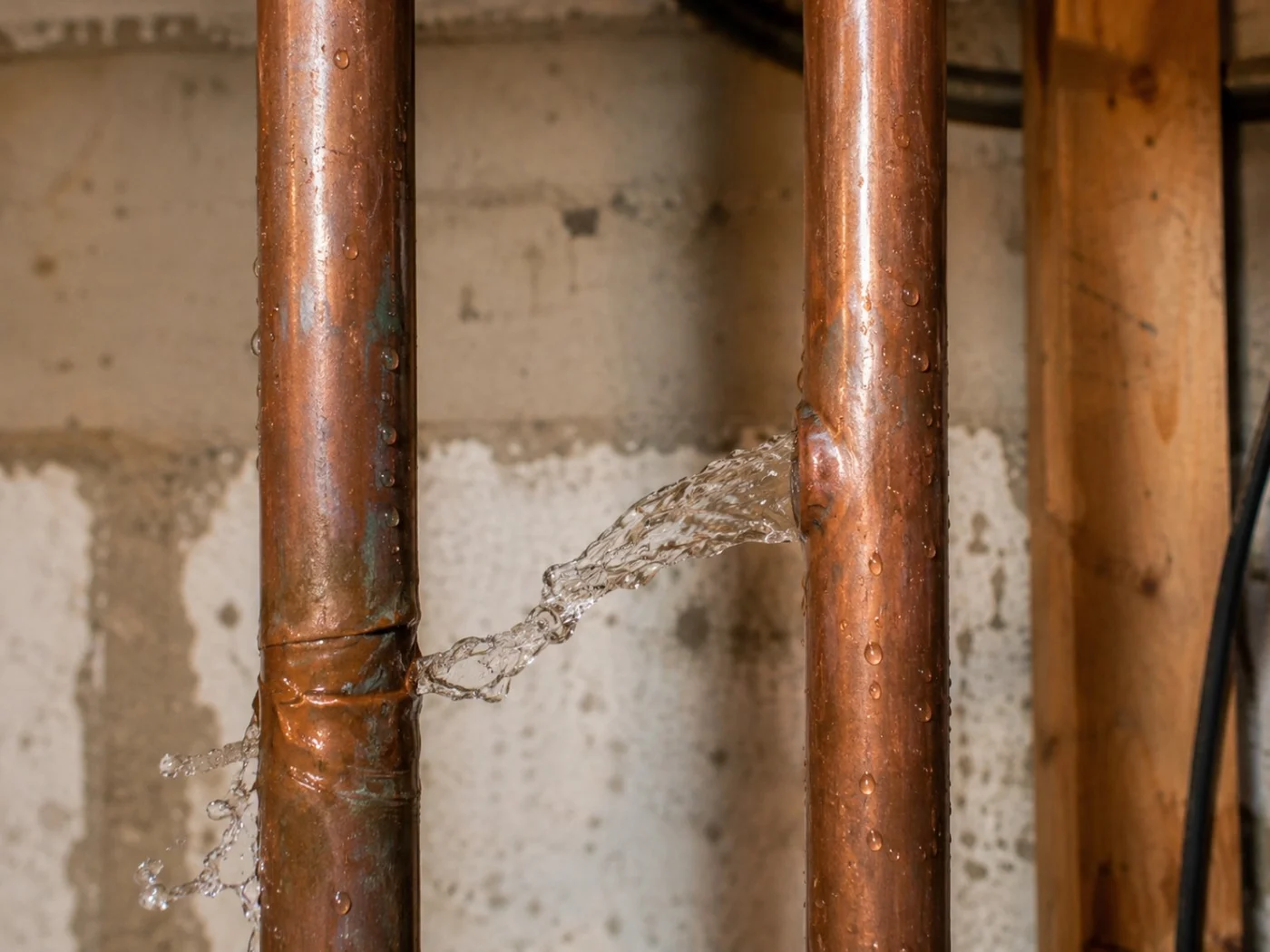 Burst copper pipe leak