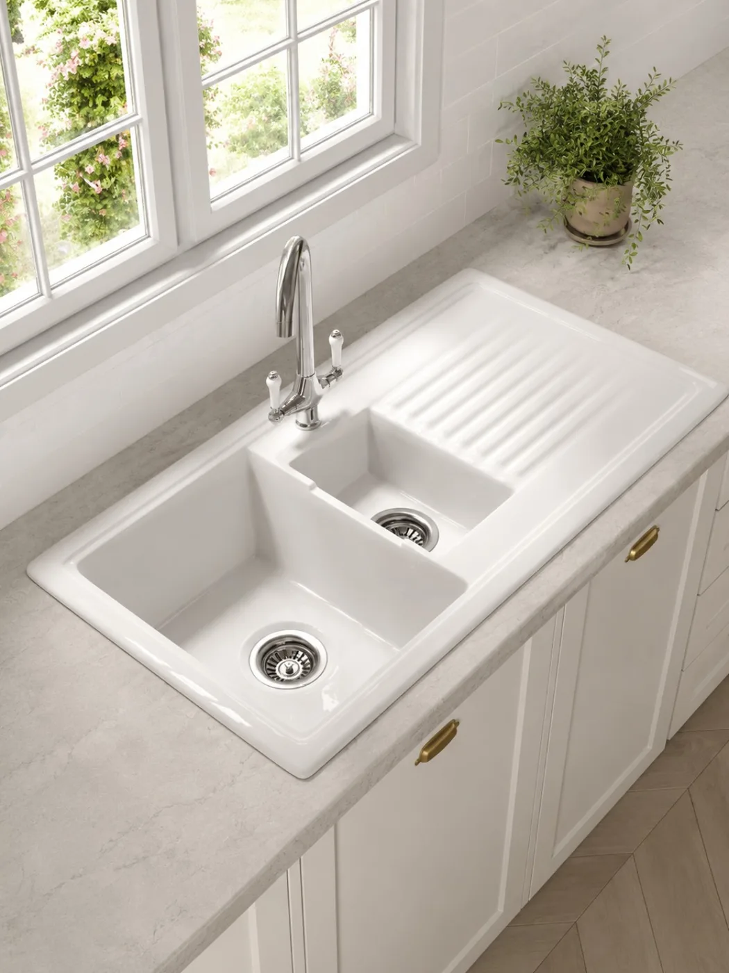 Neat kitchen sink waste and pipework