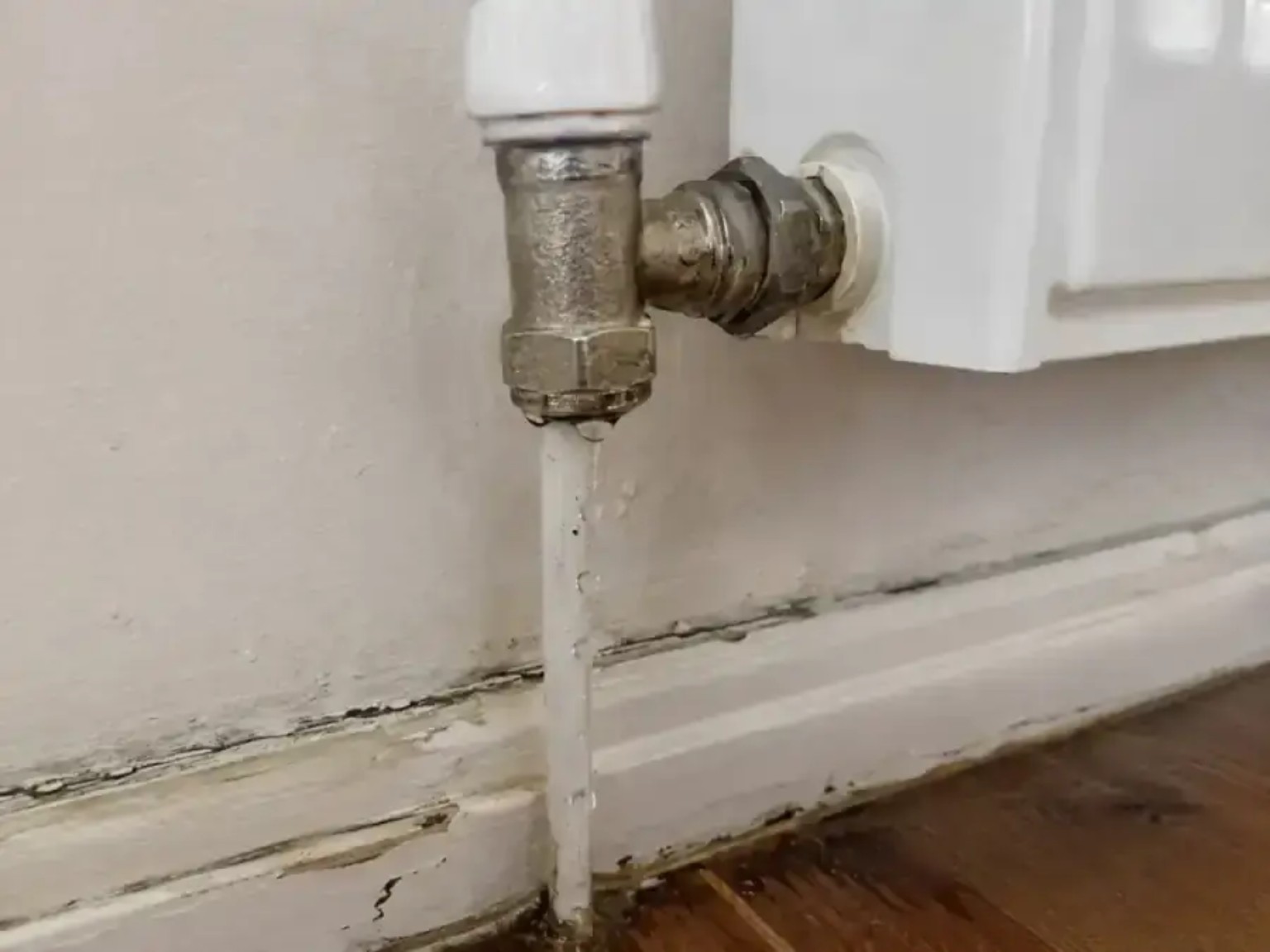Leak from radiator pipe and valve connection