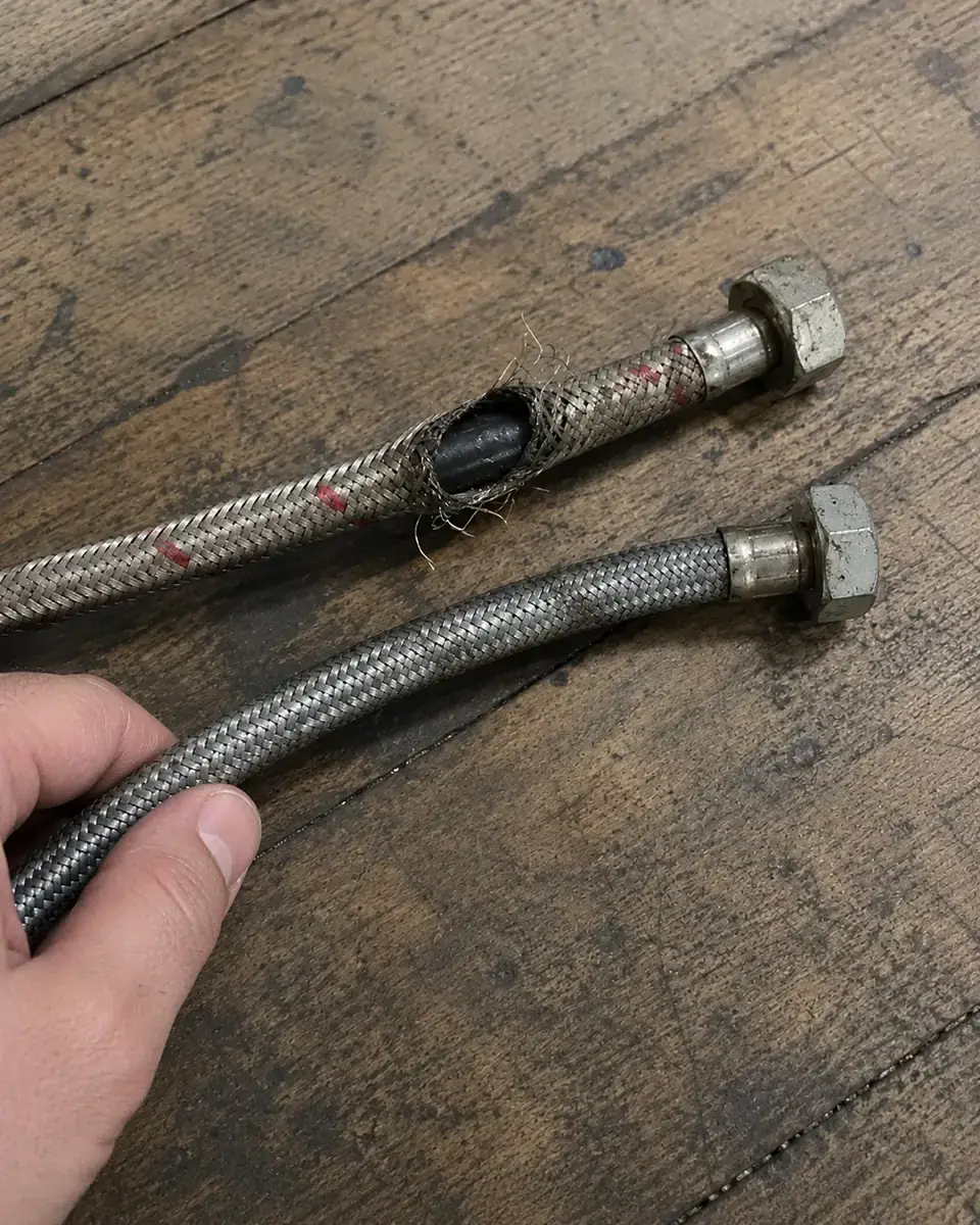 Damaged braided flexible hoses